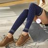 Women Winter Faux Wool Long Leg Warmers Snowflake Dots Knit Warm Over Knee Socks  Navy Blue