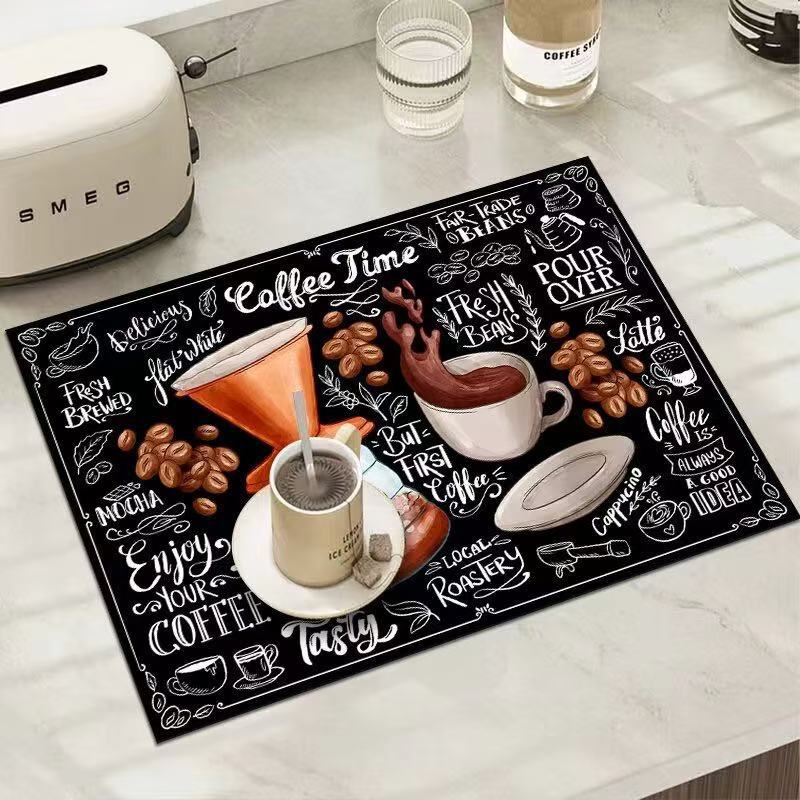 1pc Creative Pattern Printed Coffee Machine Mat Kitchen Counter Quick Water Absorption Utensil Drying Mat Desktop Drainage Mat