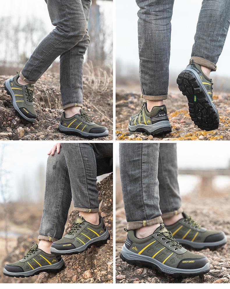 Men's Steel Toe Low-Top Safety Shoes: Anti-Smash, Anti-Puncture, Breathable, Wear-Resistant for Construction Sites.