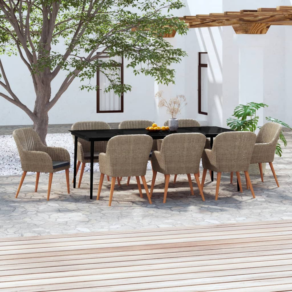Ensemble à manger de jardin avec coussins 9 pcs marron