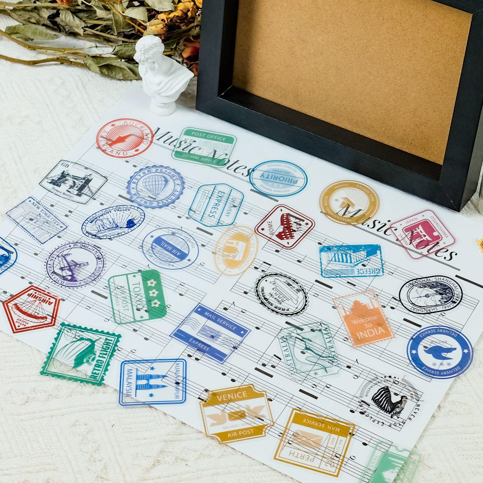 

50 Minimalist Postmark Series Pet Transparent Stickers High Value Decorative Waterproof Stickers