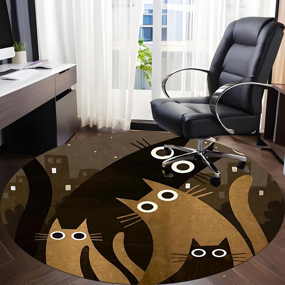 1PCNight Cats Office Round Area Rug,  Mat Suitable For Office, Under Office Chairs Bedroom Living Room Home Decor, Room Deco