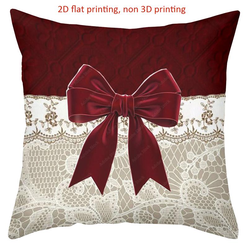 1 Pieces Red Bow Lace Patterned 2D Printed Throw Pillow Polyester pillowcase, sofa decorative cushion cov Headboard Pillow