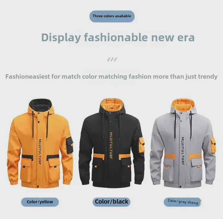 Men's Hong Kong Style Loose Casual Baseball Jacket - Spring/Autumn, Oversized Functional Workwear