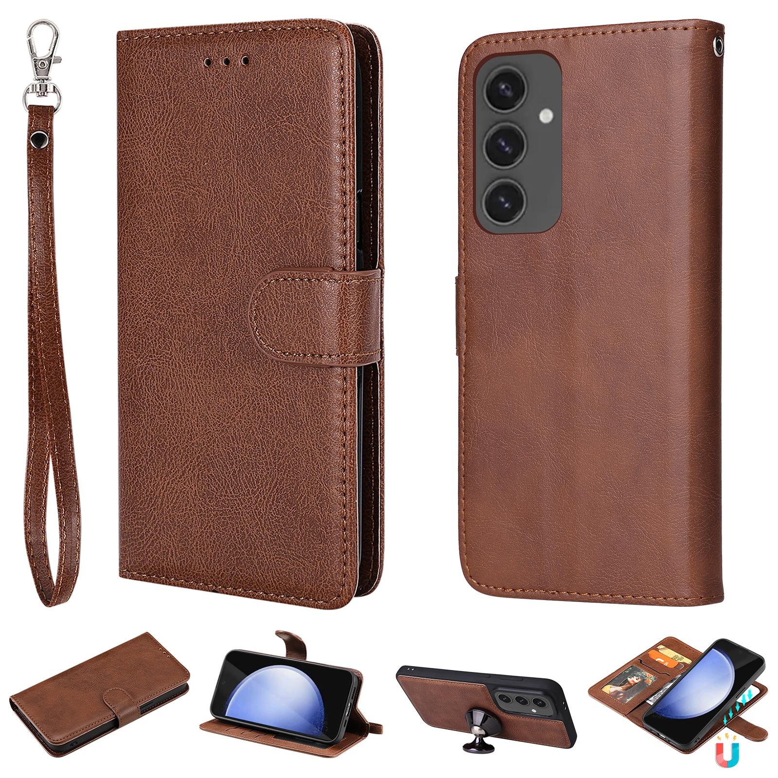 

Чохол для Samsung Galaxy S24 FE 2 в 1 Знімний Магнітний Шкіряний Гаманець Мобільна Накладка з Ремінцем Brown