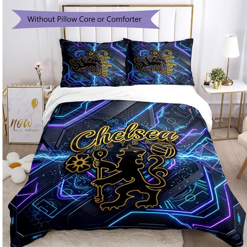 Set Lenzuola 3 Pezzi Stampato Chelsea FC Morbido Delicato sulla Pelle Lavabile Copripiumino e Federe Set Tutte le Stagioni Camera da Letto