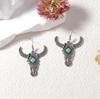 Western cowboy style personality trend inlaid green turquoise bull head ear hook necklace set foreign trade accessories