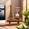 1 Piece Creative Retro Iron Tower Decoration, Minimalist Home Decor For Living Room, Study, Office Desk, Wooden Sand Timer Clock