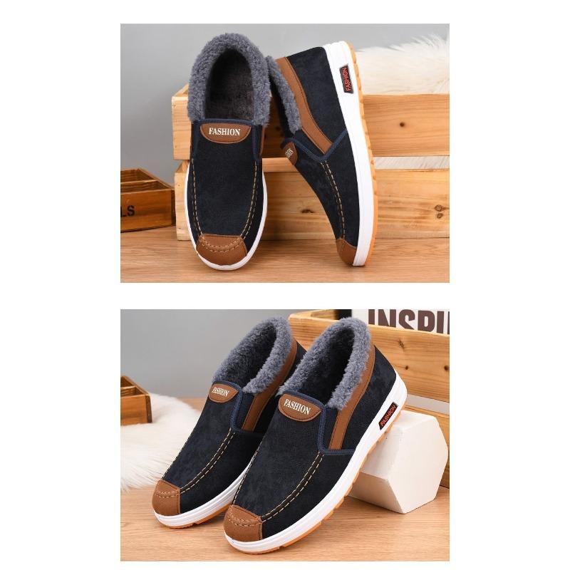 Men's Winter Fleece-Lined Slip-On Snow Shoes Non-Slip Warm Comfortable Casual Flats.