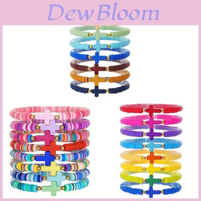 Bohemian Colorful Polymer Clay Cross Bracelets Set With Geometric Design For Travel Souvenir Gift