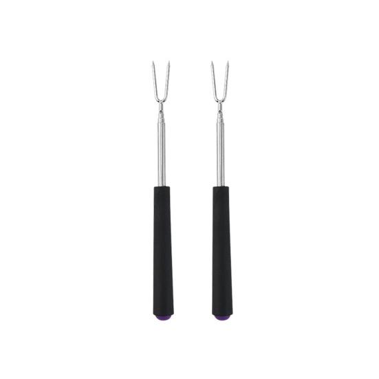 2Pcs Retractable BBQ Fork with V-Shaped Prongs Non-Slip Handle Stainless Steel Grilling Fork Portable Outdoor Cooking Tool for Camping Picnic Party
