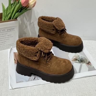 Vintage fleece verdikte warme sneeuwschoenen dames nieuwe winter veelzijdige platform verhoogde casual katoenen schoenen enkellaarsjes