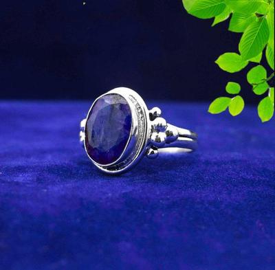 Blue Sapphire Gemstone Ring, 925 Sterling Silver, Bohemian, Ring For Women, Gift For Her, Silver Charm Jewelry