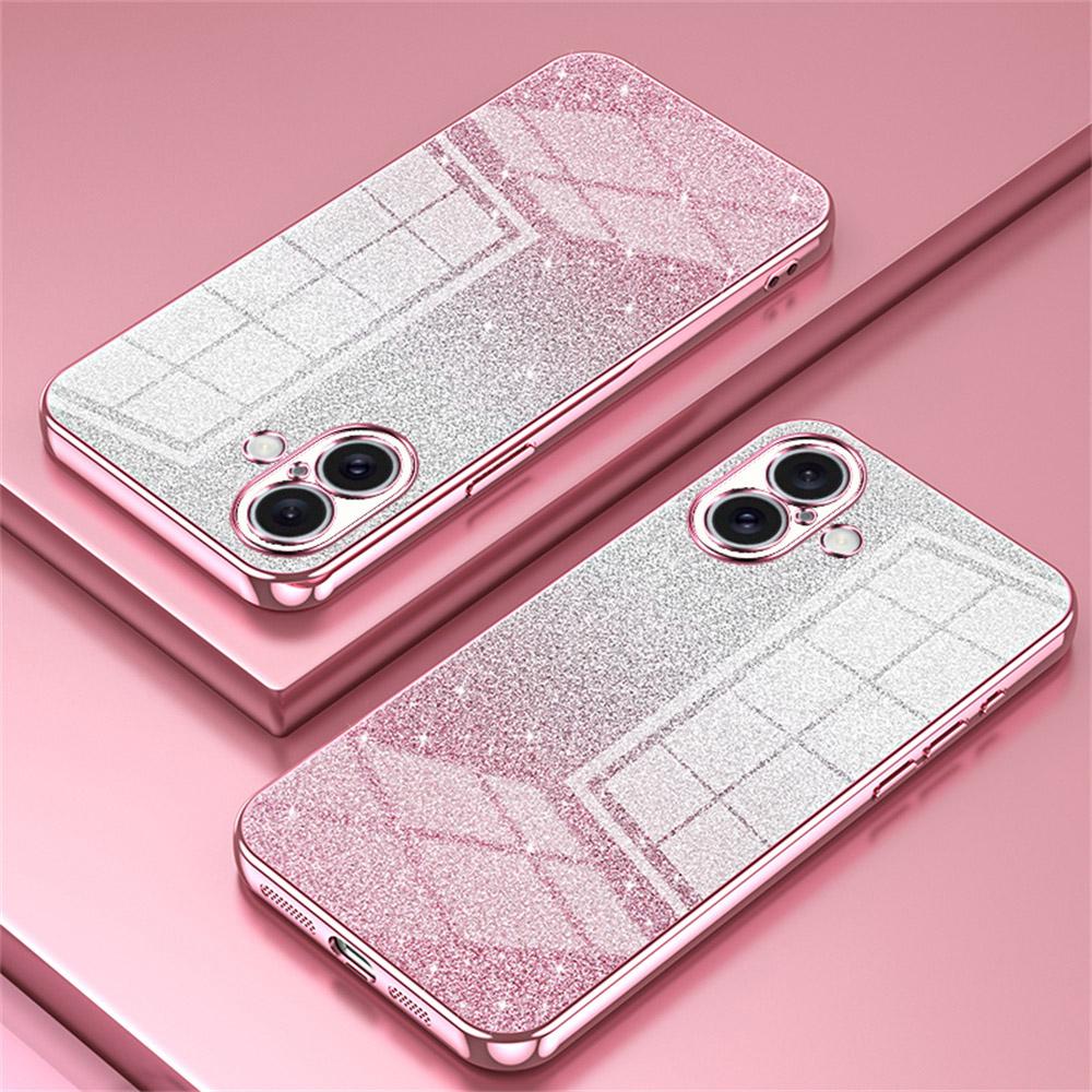

For iPhone 16 Case Electroplating Gradient Glitter TPU Phone Cover Silver