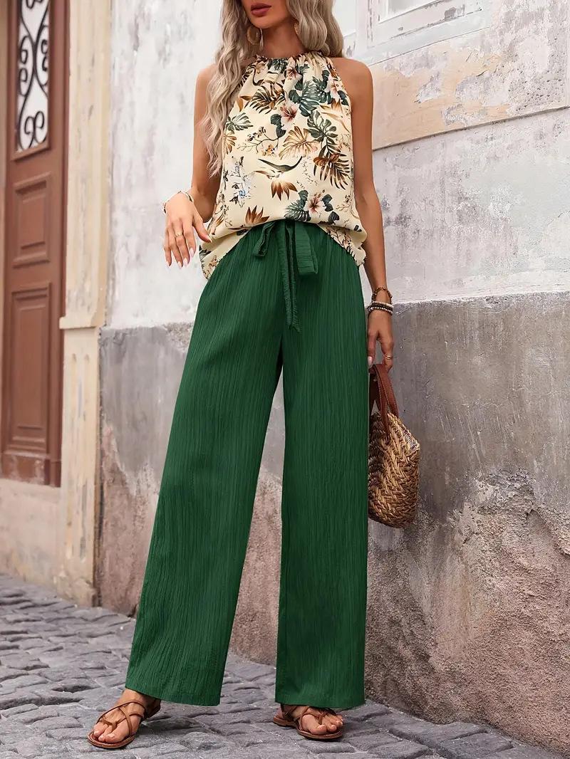 Spot 2025 European and American wish explosion independent station European and American style cross-border Amazon sleeveless top trousers two-piece S зелёный