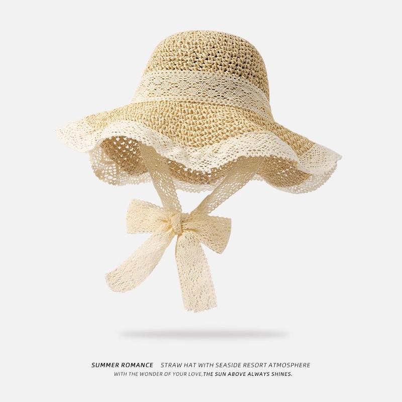 Summer New Hollow Woven Straw Hat Women's Sunscreen Sunshade Bucket Hat Versatile Face Small Holiday Wind Straw Woven Basin Hat