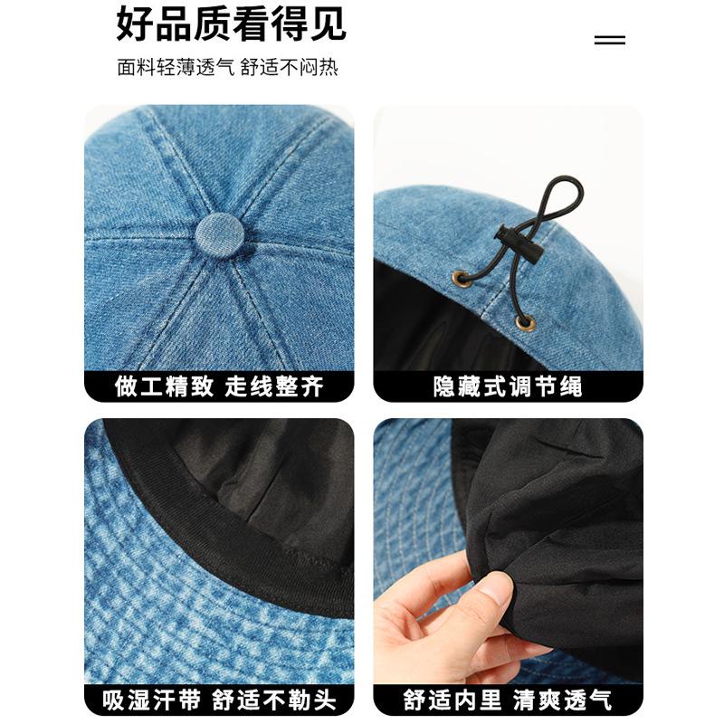 Denim Bucket Hat Women Spring and Autumn Big Head Circumference Plain Face Covering Cap Showing Small Face