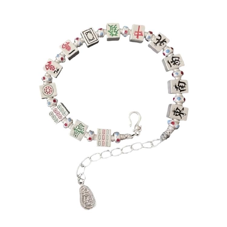 

Creative Mahjong Theme Design Enamel Wristband Beaded Bracelet Hand Chain For Various Occasions And Outfits 1