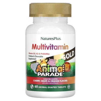 Source Of Life, Animal Parade, Gold, Kinder-Kautabletten-Multivitamin- und Mineralstoffergänzungsmittel, Verschiedene Geschmacksrichtungen, Tierformen, 60 Tabletten