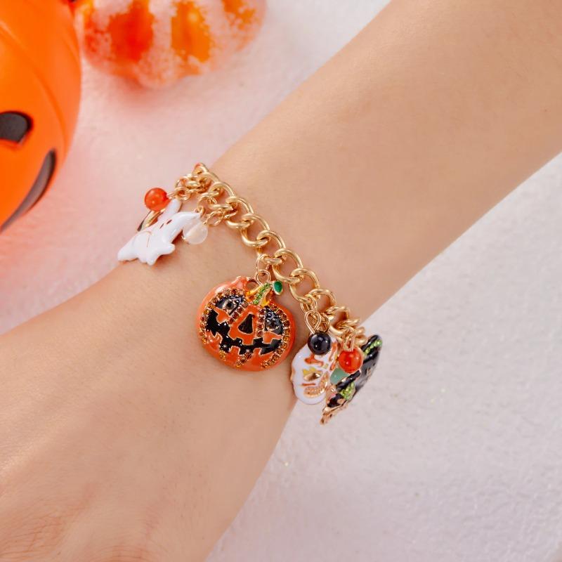 Halloween Inlaid Zircon Spider Web Pumpkin Ghost Black Cat Skeleton Pendant Necklace For Women Hip Hop Punk Festival Jewelry