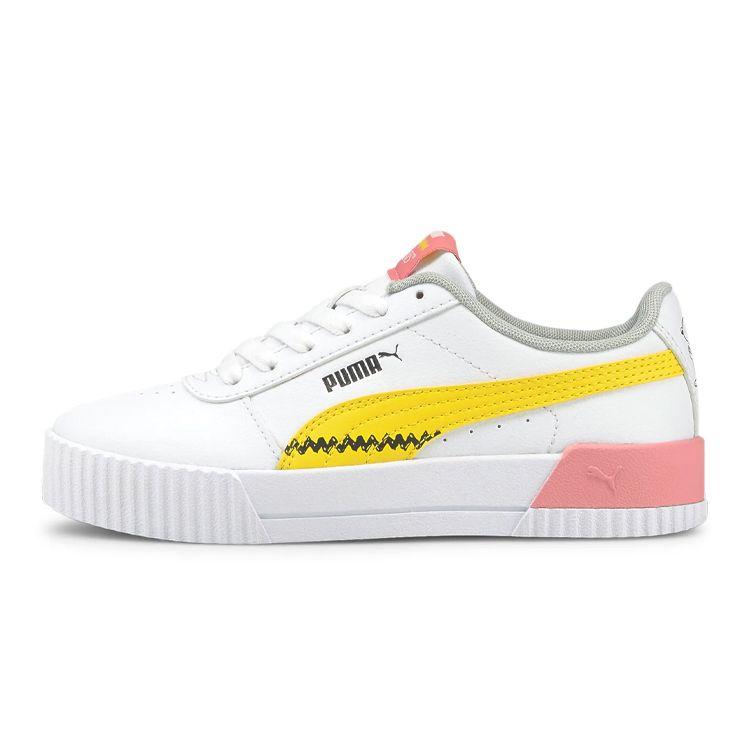 PUMA Peanuts X  Carina Series Casual Lightweight Durable Low-Top Kids Skate Shoes Kids skate shoes White Yellow Pink 381877-01