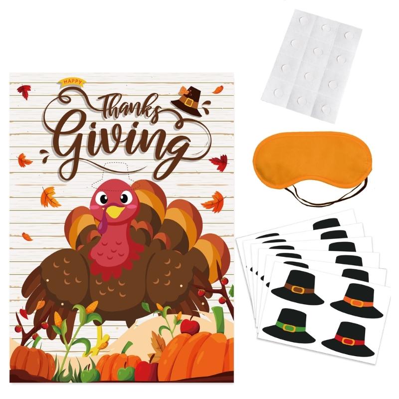 

Thanksgiving Party Games Pin the Hat on Turkey Game with 24 Reusable Hat Stickers Mask for Kids Fall Festival Birthday 1