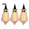 Indoor Halloween Party Props 3 Pcs Hanging Ghost Decoration, Spooky Large Mesh Three Piece Set with Witch Hat for Porch, Yard, Entryway, Haunted House