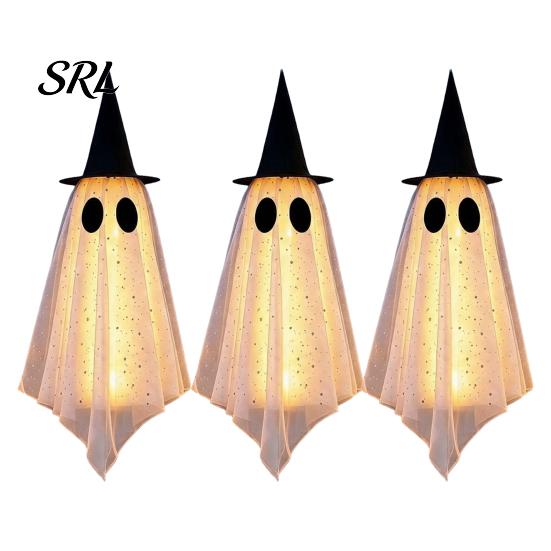 Indoor Halloween Party Props 3 Pcs Hanging Ghost Decoration, Spooky Large Mesh Three Piece Set with Witch Hat for Porch, Yard, Entryway, Haunted House