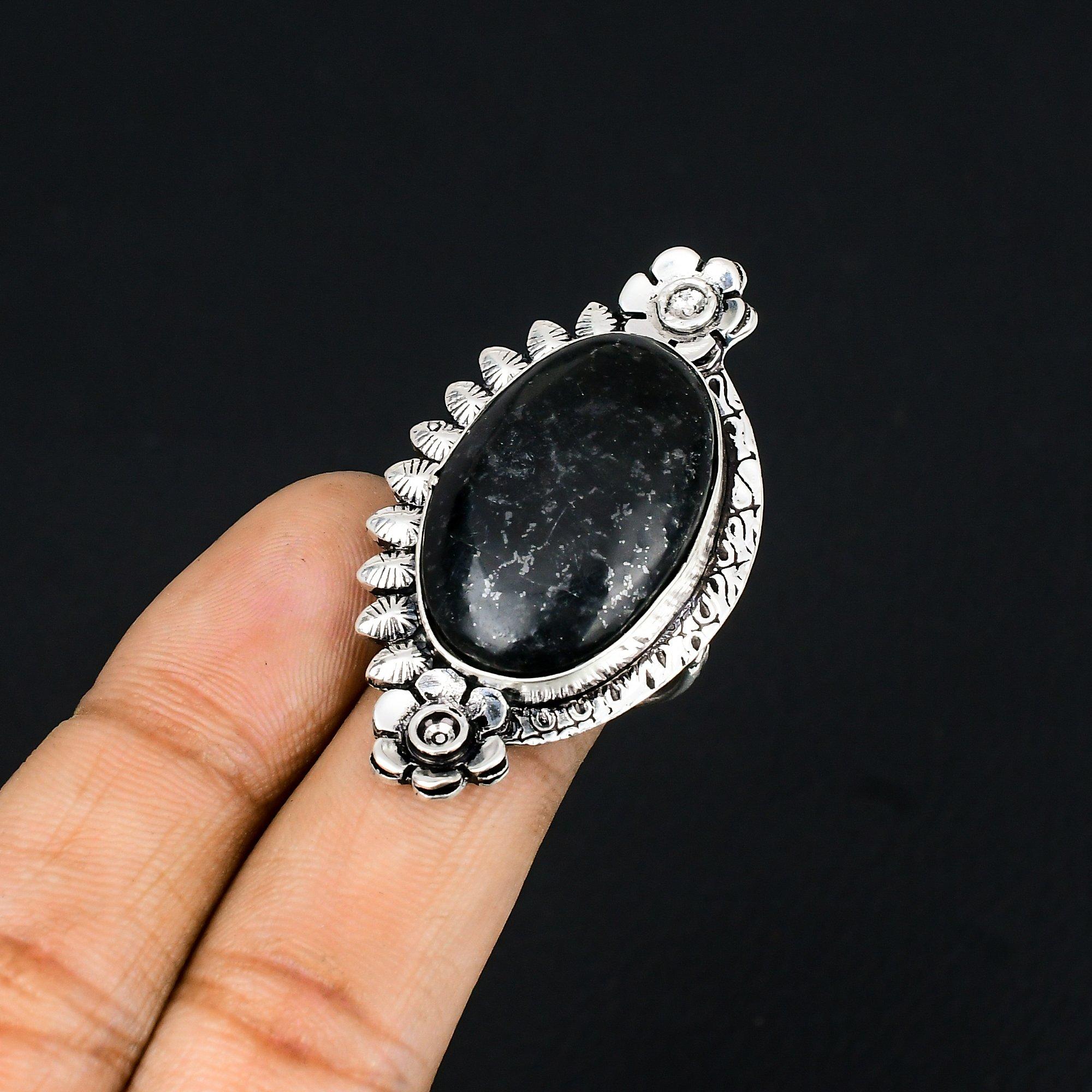 925 Silver Natural Nepharite Ethnic Statement Sister Flower Ring Jewelry Size 6 6