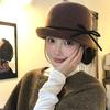 Elegant Woolen Bucket Hat Bowknot Wool Fisherman Hat Retro Hepburn Style Topper Hat  Outdoor