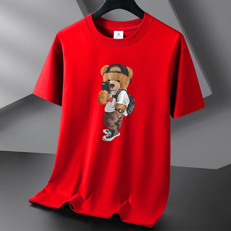 Selfie Bear 10 barev Pure Cotton Tričko Pánské tričko s kulatým výstřihem Krátký rukáv Volný Tričko Velká velikost S-6XL