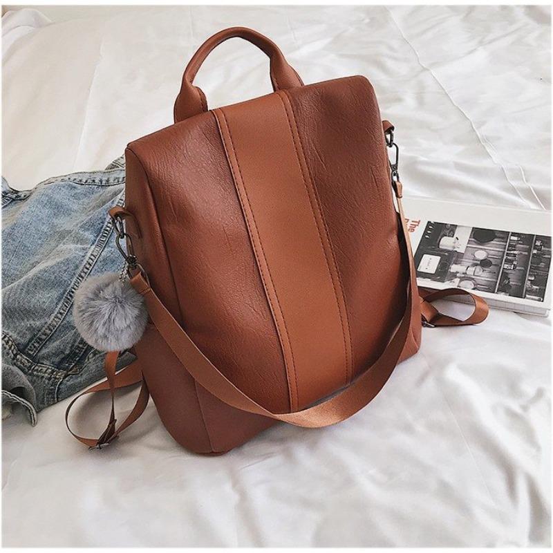 

Backpack women s new trendy soft leather versatile fashion casual personalized backpack color matching шоколадный