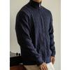 Mens Cable Knit Zipper Cardigan Stand Collar Sweater Fall Casual Vintage Style