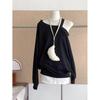 Felpa di alta gamma a spalle scoperte con maniche lunghe da donna per primavera e autunno, design ampio e sottile, top