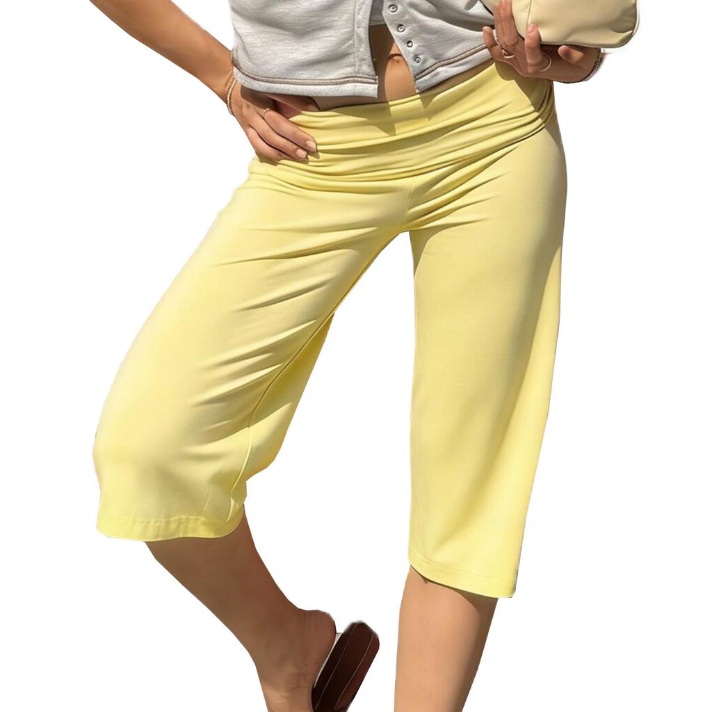 Women High Waist Casual Capri Pants Knee Length Five Point Loose Fit Lounge Bottoms Soft Stretch Fabric