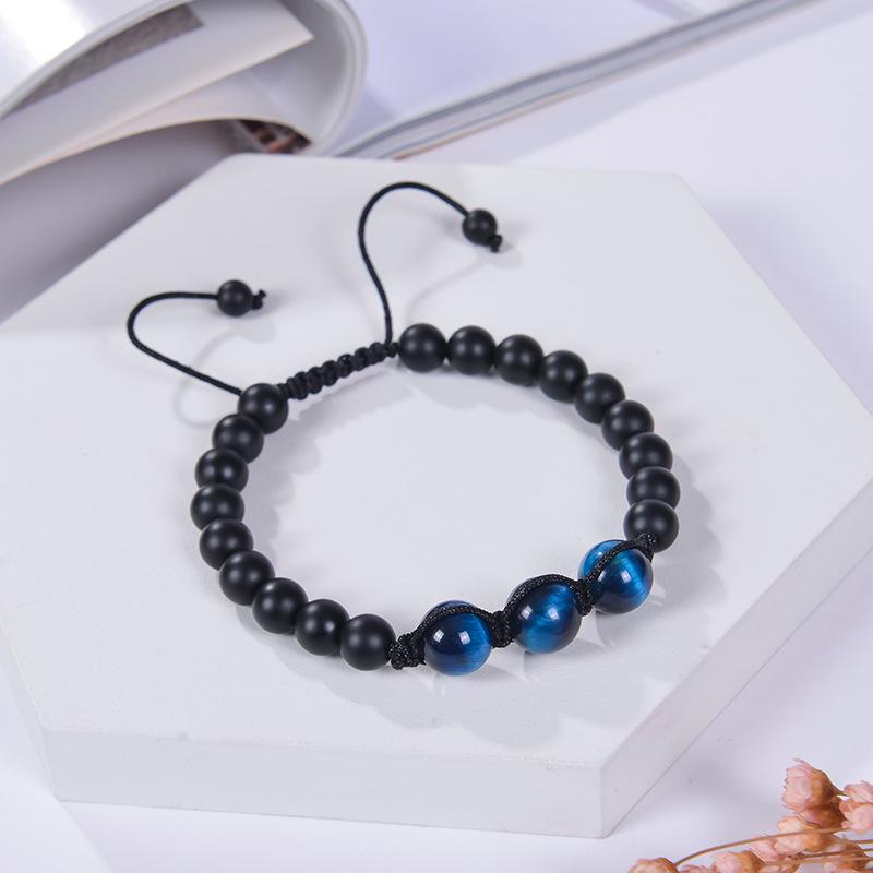 Handmade Black Matte Stone Bracelet with 12MM Tiger Eye for Couples