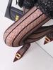 Women Vintage Solid Fishnet Lace Pattern Tights Stockings Hollowed Rhombus Striped Geometric Jacquard Pantyhose Leggings