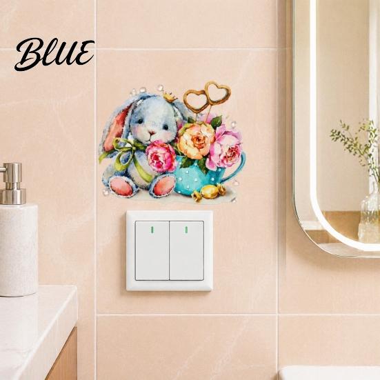 Childrens Bedroom Wall Stickers Watercolor Rabbit & Flowers Light Switch Sticker Cute Bunny Peel And Stick Decal Floral Socket Decoration