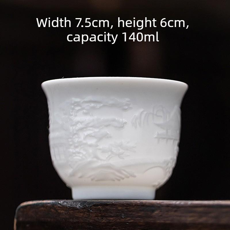 Handmade Tengwangge Pavilion Relief White Porcelain Tea Cup Chinese Gongfu Tea Set Personal Tea Cup Ceramic Gift for Tea Lovers
