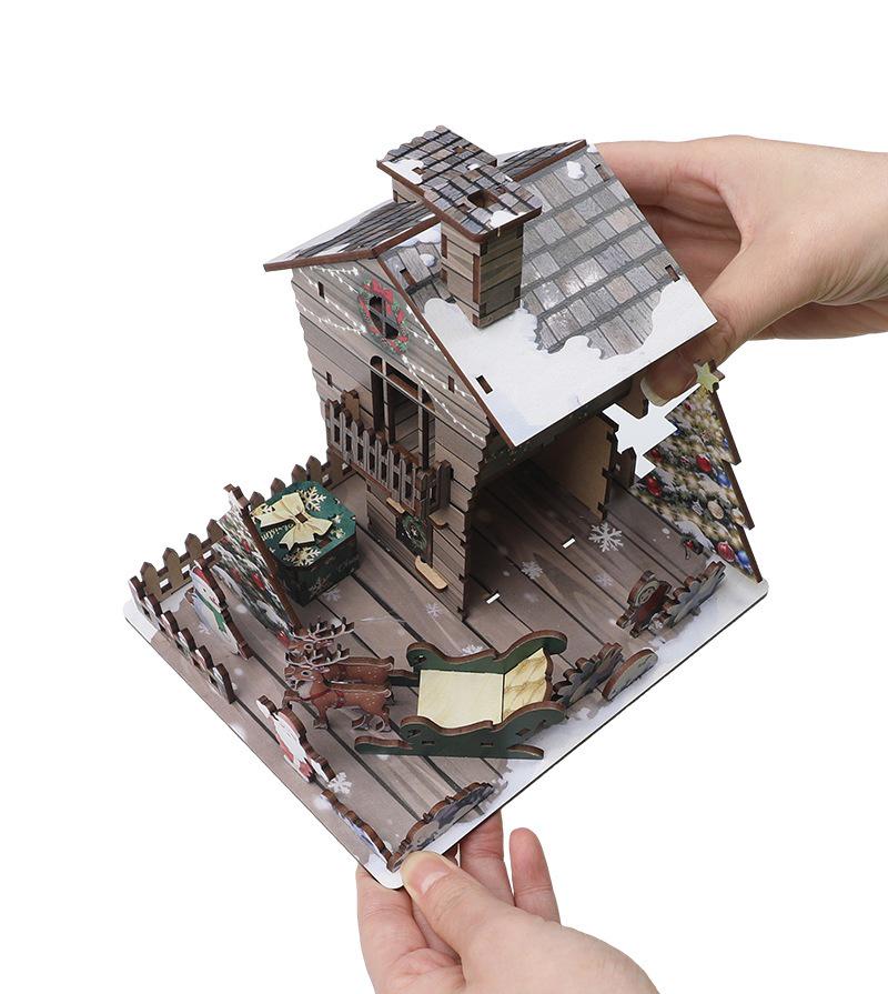 3D Wooden Christmas House Puzzle Model - Micro Landscape Scene Decor
