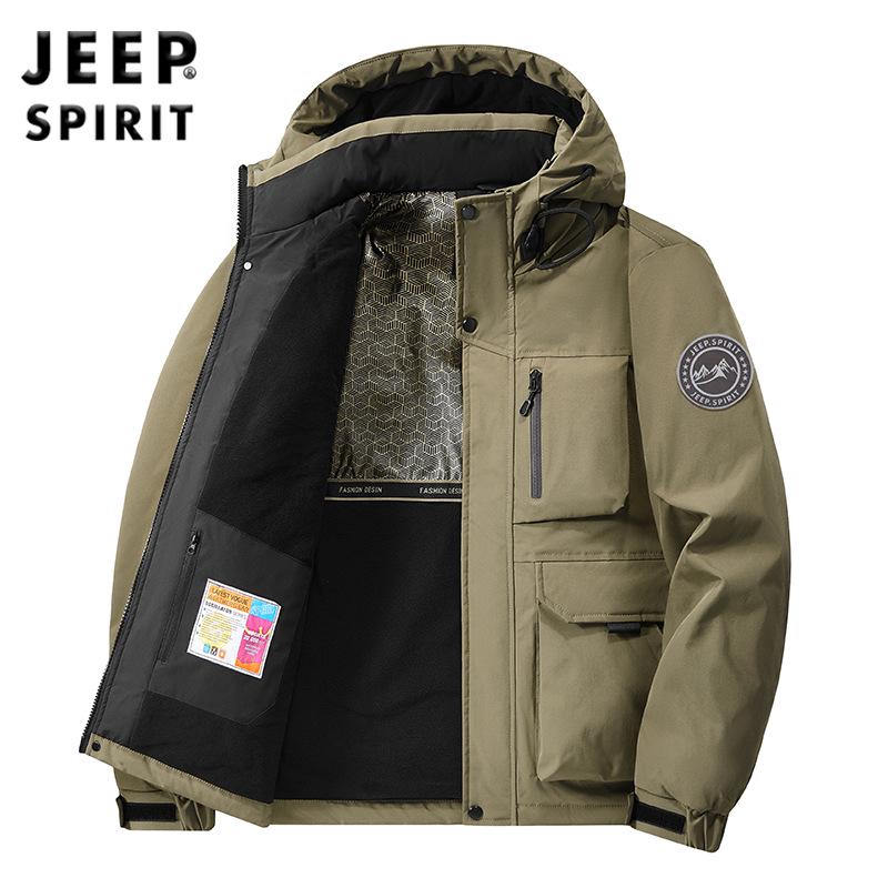 

Мужская хлопковая куртка с капюшоном Jeep 2025: Осенне-зимняя повседневная рабочая одежда больших размеров для улицы L хаки