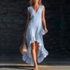 MGHR Women's Fashion Summer Spring V-Neck Sleeveless Solid Color Print Casual Dresses