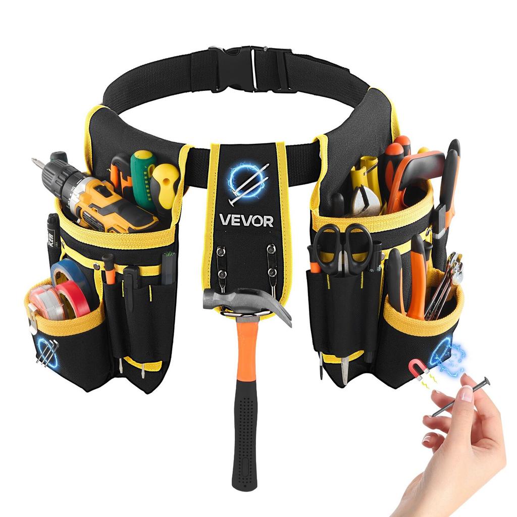 Tool Belt, Magnetic Tool Pouch for Men, 28 Pockets Heavy Duty Adjustable Utility Belt Detachable Bag for Electrician, Carpenter, Construction, Work