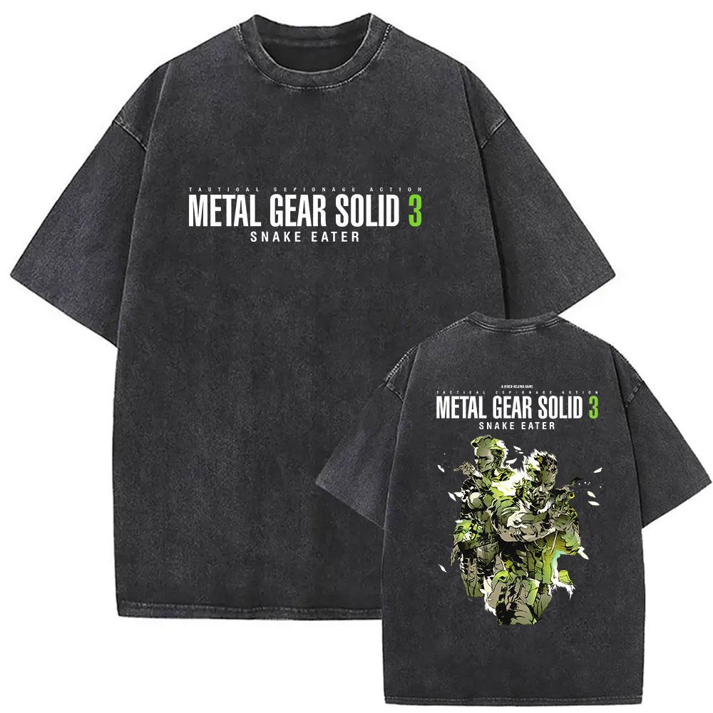 Hot Game Metal Gear Solid 3 Snake Eater Vintage Washed T Shirt Unisexs Loose Player Fans Fashion Short Sleeve Tshirts Streetwear