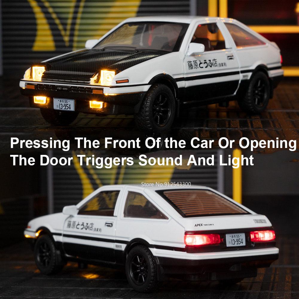 Scale 1:30 AE86 Toy Car Model Diecast Alloy Pull Back Doors Opened Metal Body Simulation Vehicles Toys Gifts for Children