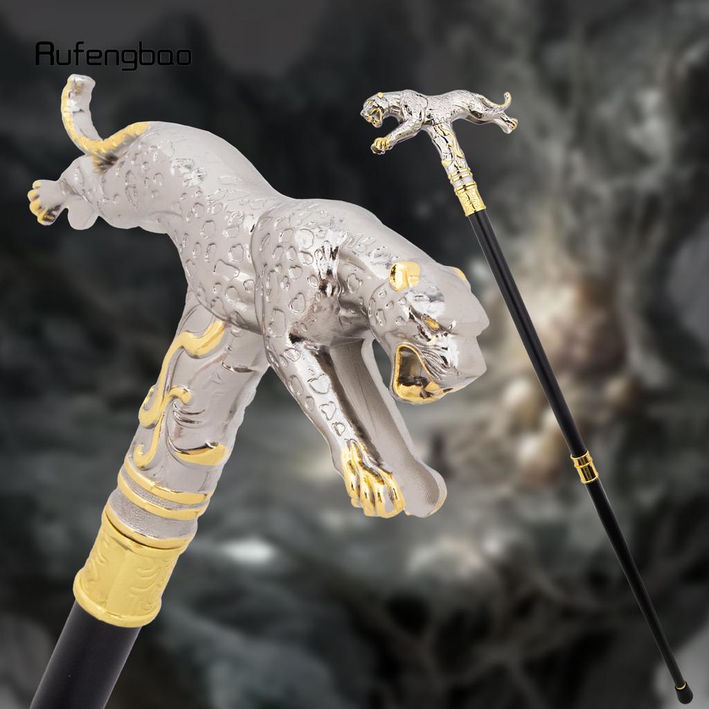 Zlatobílý běžící levhart s ocasem Hůlka Dekorativní Cosplay Párty Módní hůlka Halloween Berla Hůlka 94cm