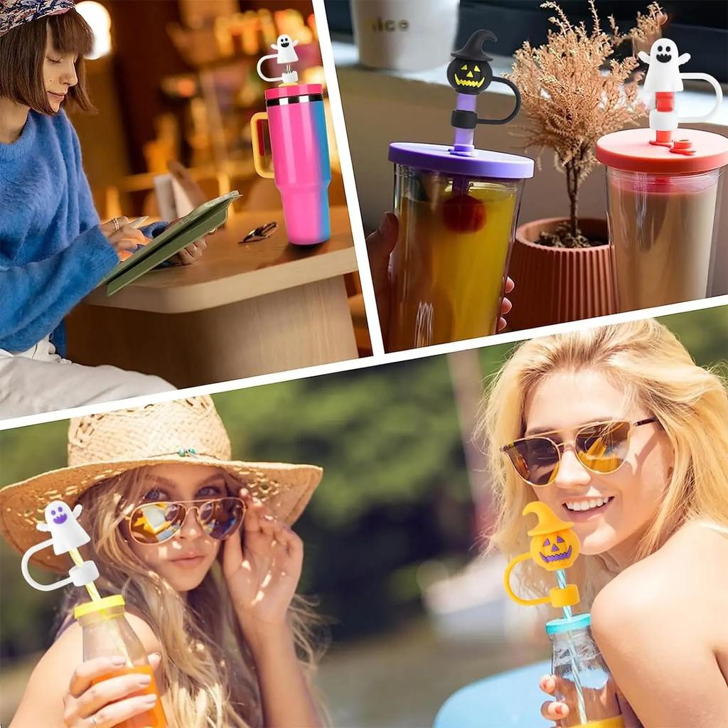 4-40 ks Halloweenských víček na brčka pro kelímky 8-10 mm Dýně Duch Prachové zátky Kryty na brčka na hrnky pro sváteční dekoraci nápojového skla