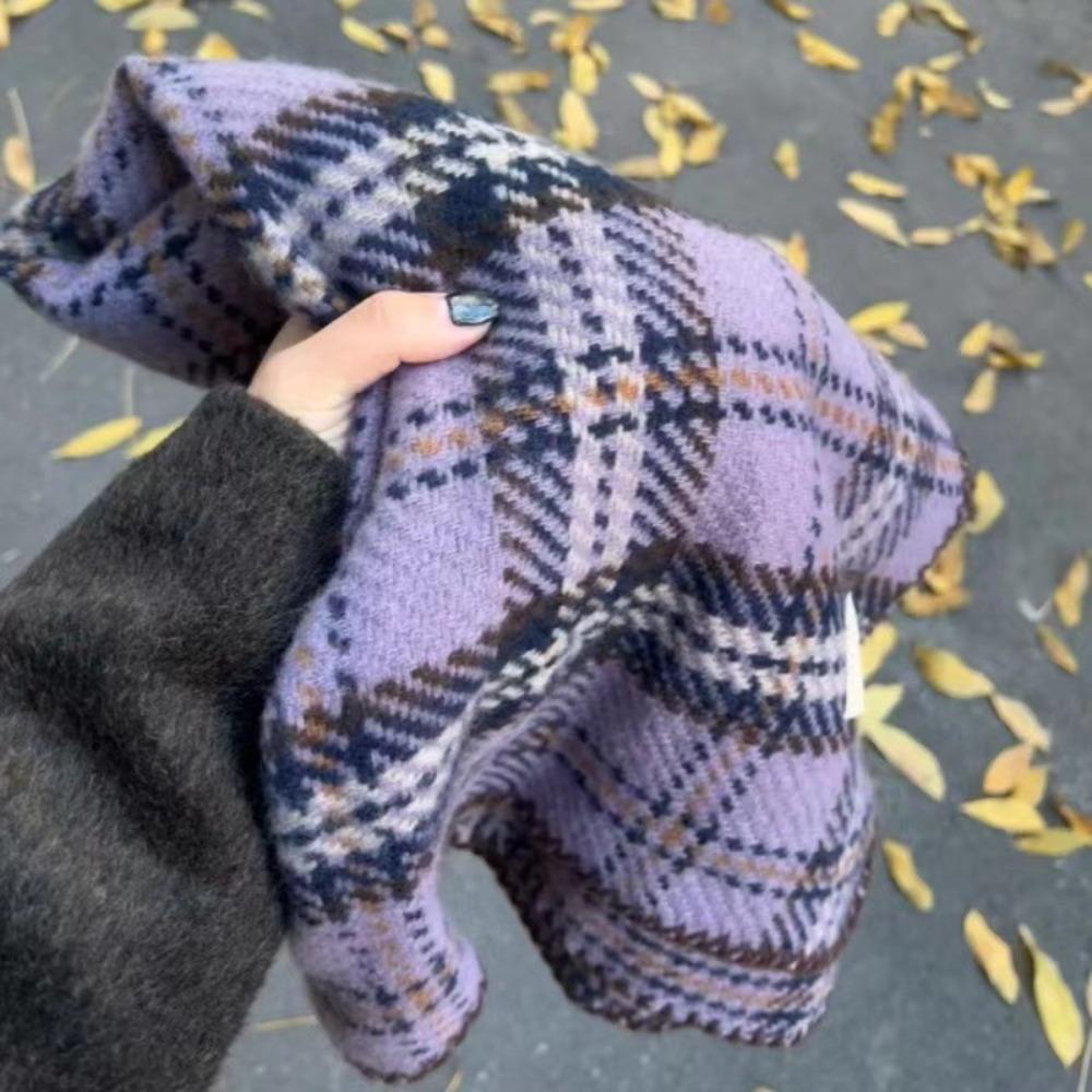 Cashmere Red Plaid Scarf Plush Wool Scarves Simple Cashmere Scarves Lady