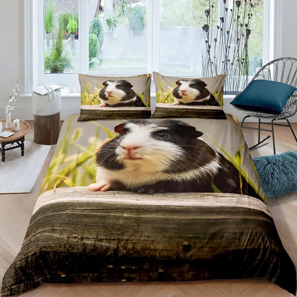 3D Hamster Duvet Cover King Queen Size Lovely Guinea Pig Bedding Set for Kids Teens Adults Family Pet Animal 2/3pcs Quilt Cover