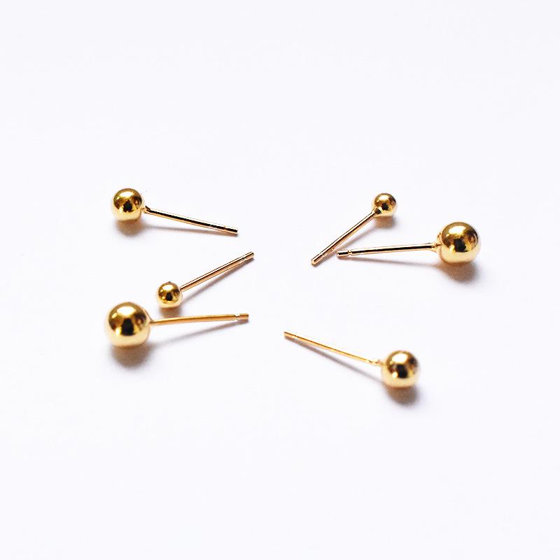 24K Gold-Plated Sterling Silver Round Bead Stud Earrings for Women